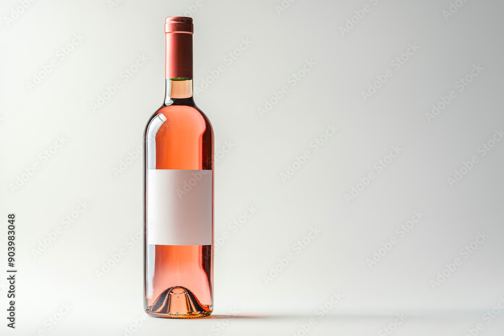 Blank Canvas: Elegant White Label Rose Wine Bottle Against Minimalistic White Background Blank Canvas: Elegant White Label Rose Wine Bottle Against Minimalistic White Background