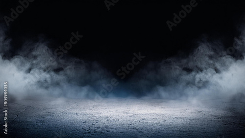 Smoke on a black background, mystical fog, smoke rising from the ground with an empty center, smoke or fog effect for Halloween with a black background