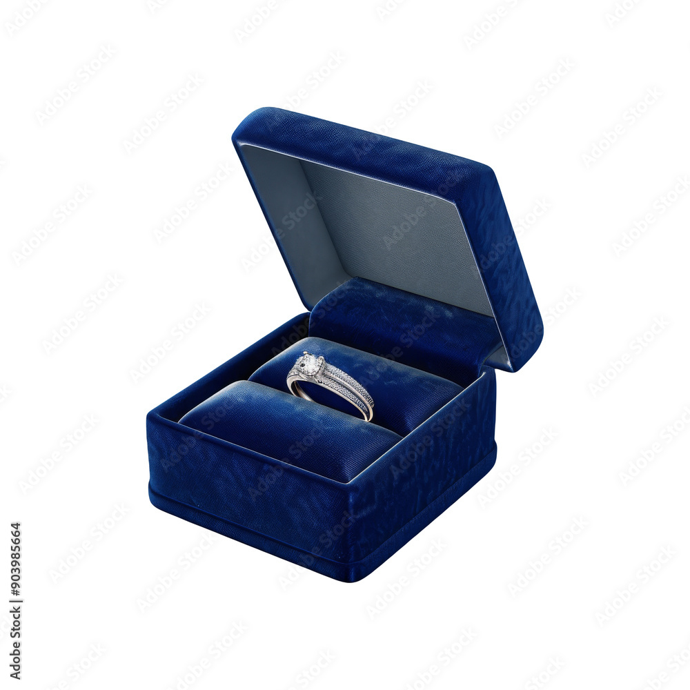 Luxury Diamond Ring for Wedding Proposal. Opened Plush Velvet Jewelry Gift Blue Box with Wedding Ring Luxury Diamond Ring for Wedding Proposal. Opened Plush Velvet Jewelry Gift Blue Box with Wedding Ring