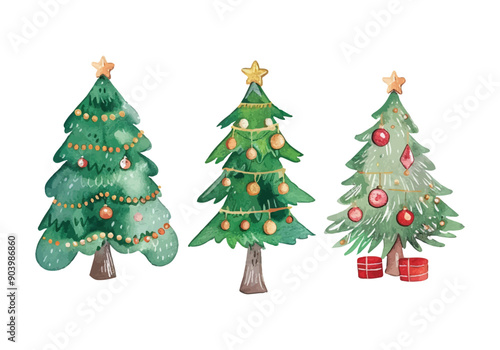 watercolor christmas tree vector isolated on white