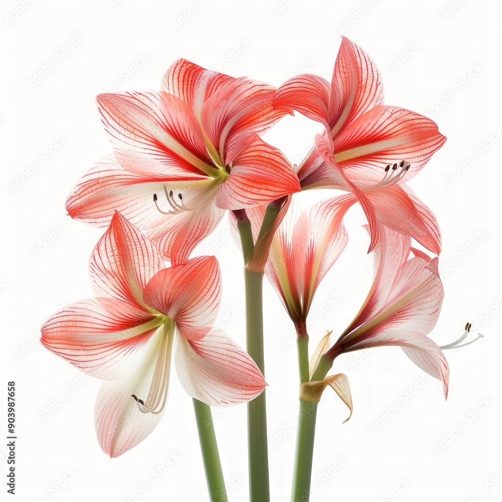 Fototapeta premium Medium shot of amaryllis, isolated on a white background, bright and vivid tonality 