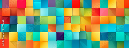 Bright Geometric Pattern With Colorful 3D Squares And Rectangles In A Mosaic Style