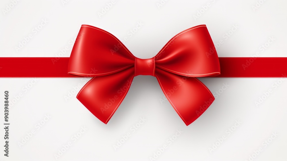 Red ribbon with bow isolated on white background for Christmas card design. Neural network ai generated art Red ribbon with bow isolated on white background for Christmas card design. Neural network ai generated art