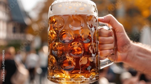 Cheers to Oktoberfest: Hand Holding Full Beer Stein Outdoors