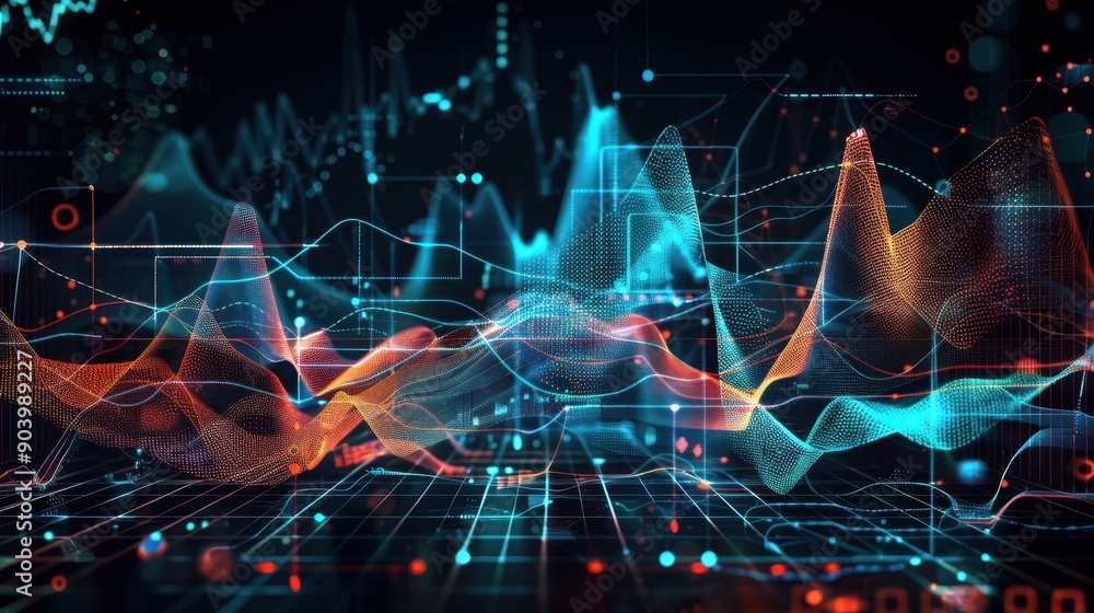 Obraz premium Abstract Digital Landscape with Dynamic Data Wave Patterns