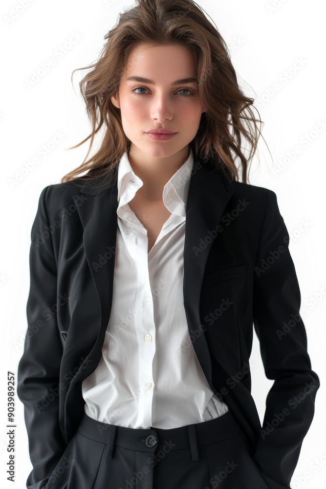 A businesswoman wearing formal suit isolated created with Generative AI A businesswoman wearing formal suit isolated created with Generative AI
