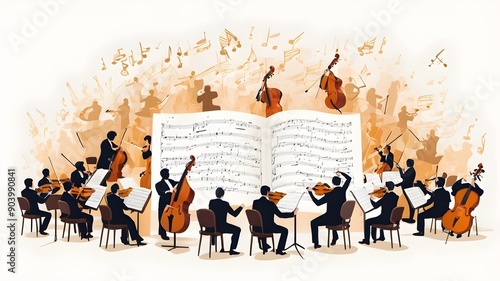 symphony orchestra and sheet music motifs