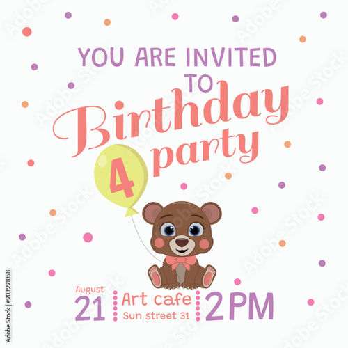 4 year old birthday invitation with bear