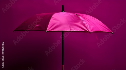 A bright pink umbrella pops against a dark background for a simple yet eye-catching image. isolated on a solid magenta background