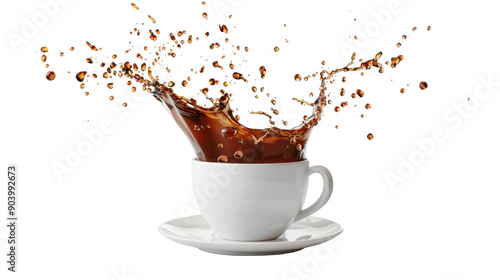 Cup of coffee with a splash drop on transparent background