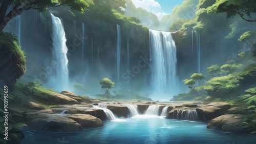 serene waterfall background art design backdrop copy space