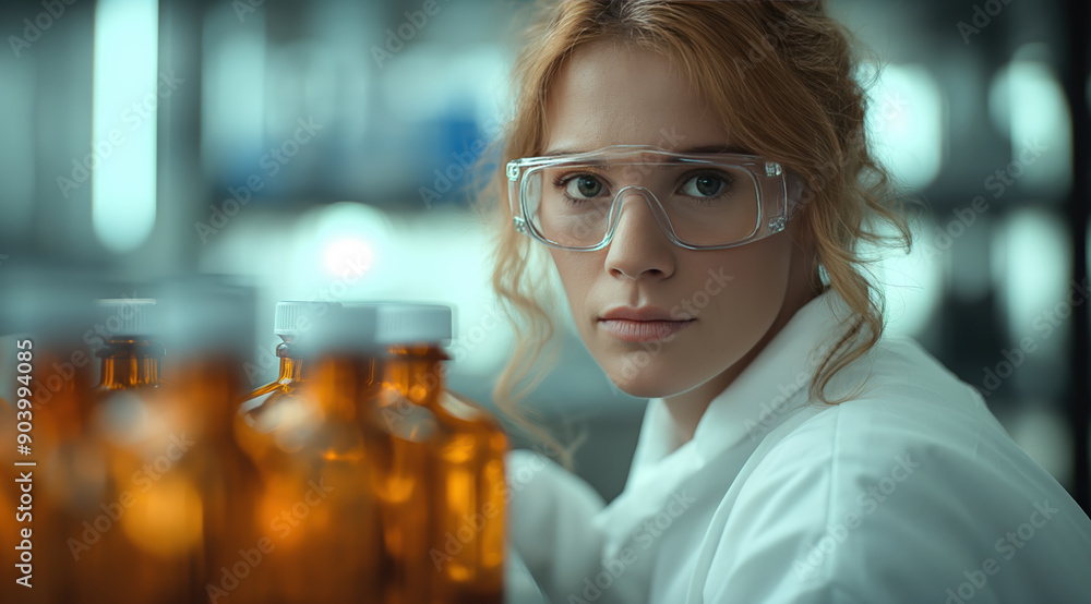 Medical bio laboratory, Research, Science test technology. Pharmaceutical lab specialist examines medicine vials, hospital patient samples. Medical student conducts research. Realistic style photo Medical bio laboratory, Research, Science test technology. Pharmaceutical lab specialist examines medicine vials, hospital patient samples. Medical student conducts research. Realistic style photo