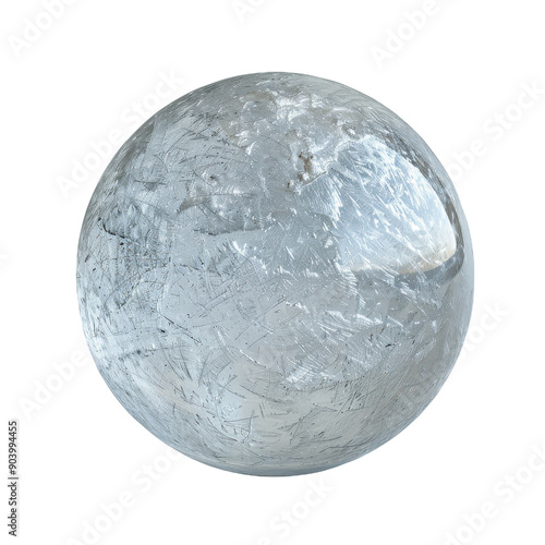 Semitransparent frosted ice sphere on isolated background