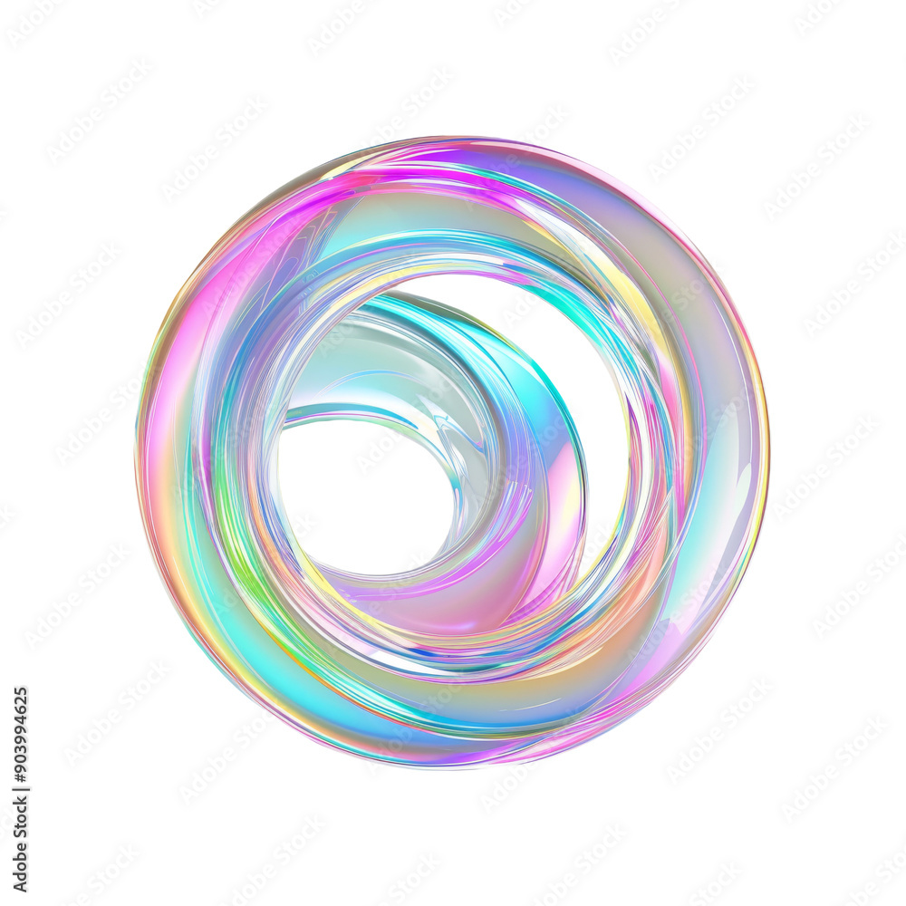Holographic abstract circle on isolated background. Glass iridescent shape.