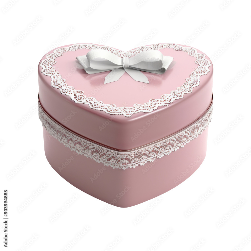 Romantic Pink Heart Shaped Gift Box with Lace and Bow for Valentine's Day On Isolated Background Romantic Pink Heart Shaped Gift Box with Lace and Bow for Valentine's Day On Isolated Background