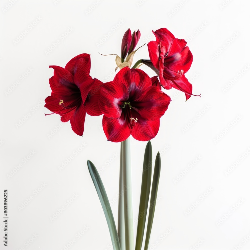 Medium shot of amaryllis, isolated on a white background, bright and vivid tonality Medium shot of amaryllis, isolated on a white background, bright and vivid tonality