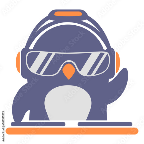 DJ Penguin Bird Sunglasses Headphone Animal Techno Sound Disco Dance Club Music Lover Party Time Mixing Console Record Player Vinyl Plate Deejay Mixer Love Happy Funny Cute Cool Comic Cartoon Drawing