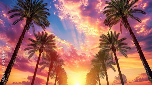 Majestic Sunset Amidst Tropical Palm Trees