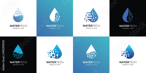 collection of Water Drop Logo vector Templates. Technology water logo icon