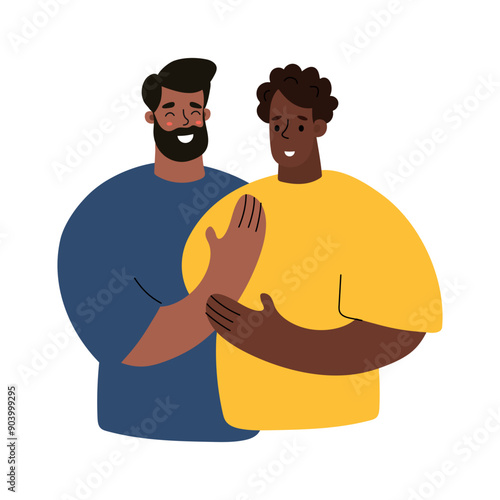 Two Men Embracing In a Friendly Gesture