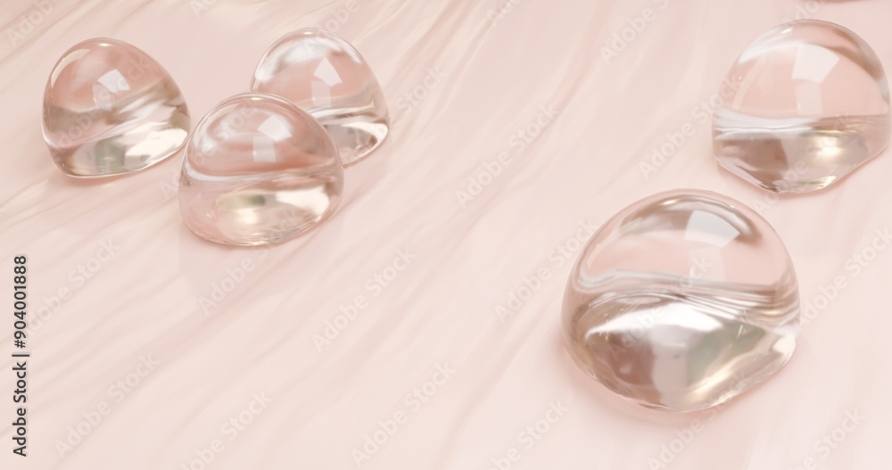 3D illustration of viscous liquid bubbles. The concept of natural cosmetics, Drops of collagen serum, advertising of hyaluronic acid, active ingredients 3D illustration of viscous liquid bubbles. The concept of natural cosmetics, Drops of collagen serum, advertising of hyaluronic acid, active ingredients
