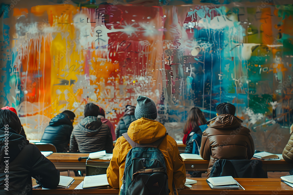 an abstract depiction of a student studying in the classroom with dynamic shapes and vibrant colors capturing focus and energy an abstract depiction of a student studying in the classroom with dynamic shapes and vibrant colors capturing focus and energy