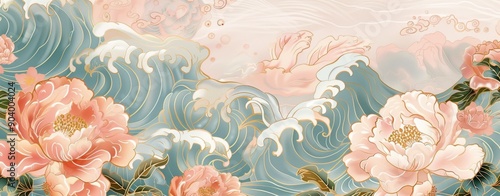 Luxury oriental style background Chinese and Japanese oriental line art with golden texture