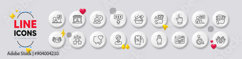 Heart, Businesswoman person and Cursor line icons. White buttons 3d icons. Pack of Music, Rent car, Market seller icon. Employee hand, Disability, Three fingers pictogram. Vector