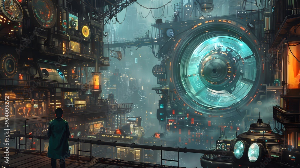 Futuristic Cityscape with Person Looking Out. Futuristic Cityscape with Person Looking Out.