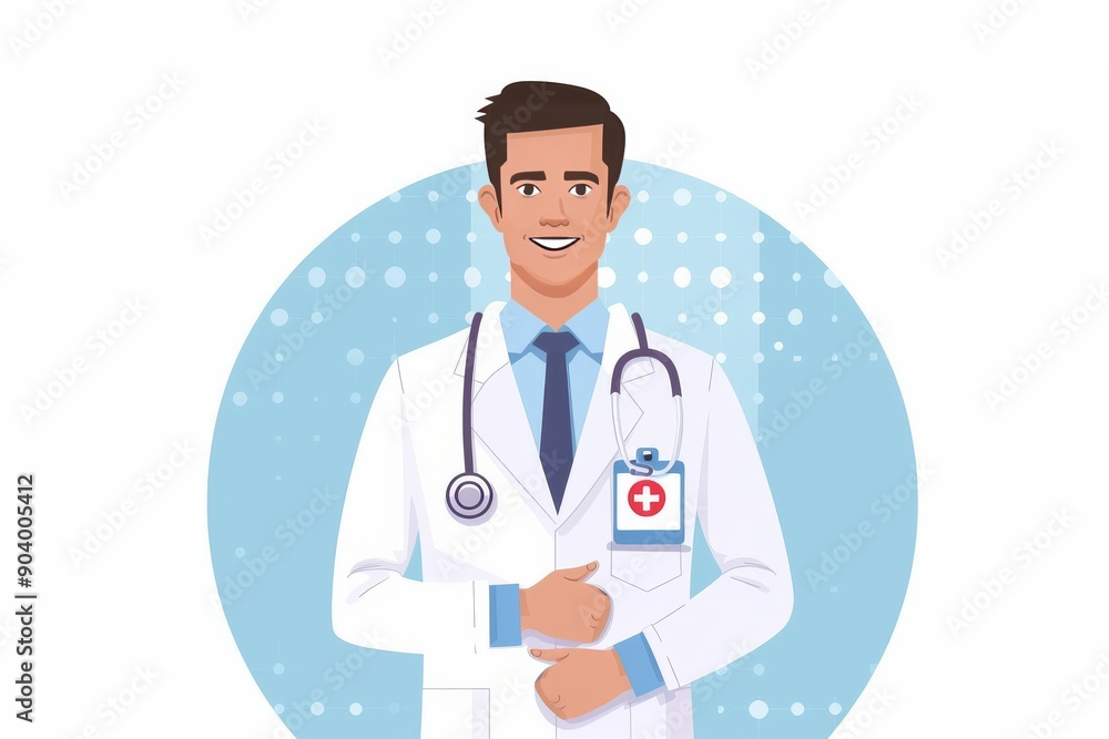Male doctor with stethoscope and clipboard on a light blue background representing professional healthcare and medical services. Male doctor with stethoscope and clipboard on a light blue background representing professional healthcare and medical services.