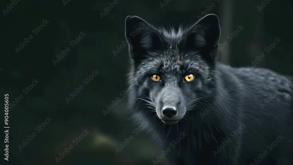 Portrait of a black fox on a black isolated background Portrait of a black fox on a black isolated background