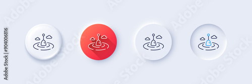 Fishing float line icon. Neumorphic, Red gradient, 3d pin buttons. Bobber for rod sign. Fisherman tackle symbol. Line icons. Neumorphic buttons with outline signs. Vector