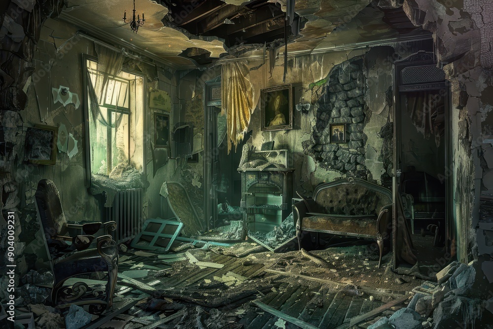 Exploring the remnants of a forgotten mansion witnessing the ravages of time and neglect Exploring the remnants of a forgotten mansion witnessing the ravages of time and neglect