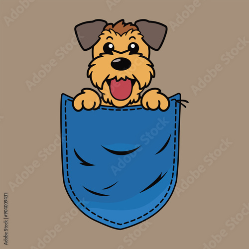 Cute Airedale Terrier Dog in Pocket Clipart - dog in jeans pocket - Dog peeking face isolated illustration
