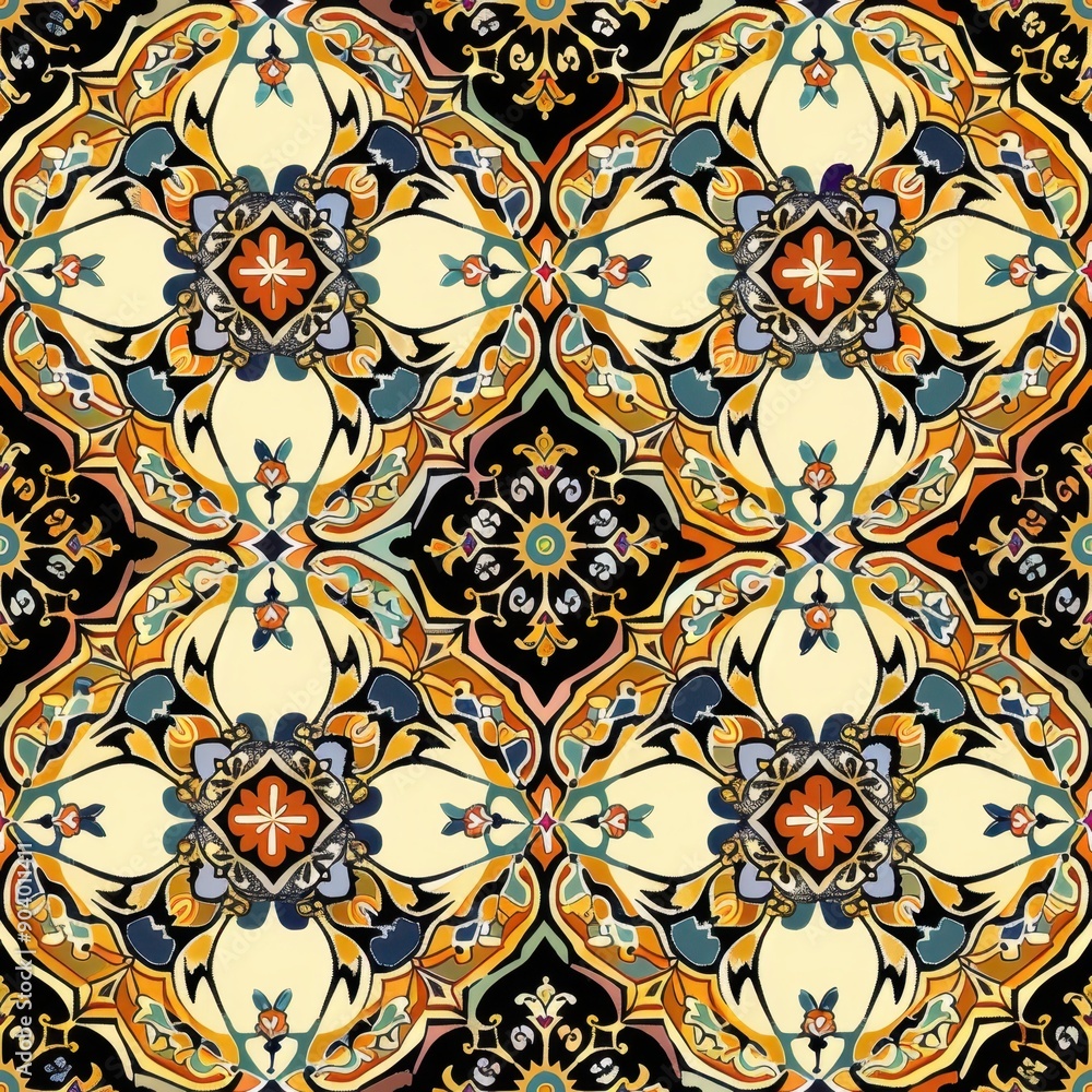 Intricate Traditional Islamic Geometric Pattern with Floral Motifs Intricate Traditional Islamic Geometric Pattern with Floral Motifs