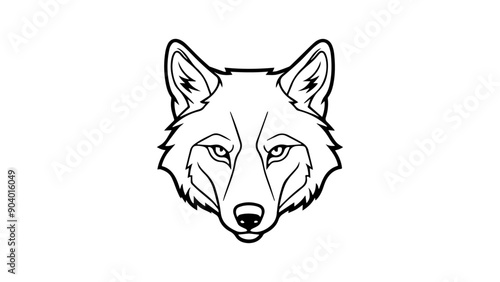 illustration of a serious wolf face outline black and white