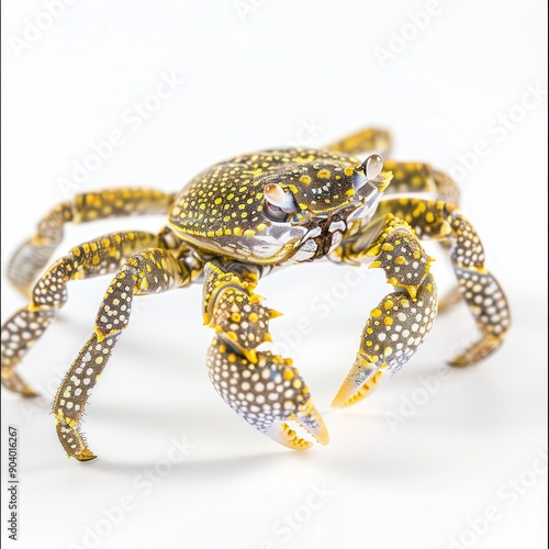 Medium shot of swimmer crab, isolated on a white background, bright and vivid tonality 