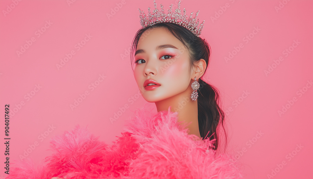 Glamorous Korean pageant queen in pink dress and crown Glamorous Korean pageant queen in pink dress and crown