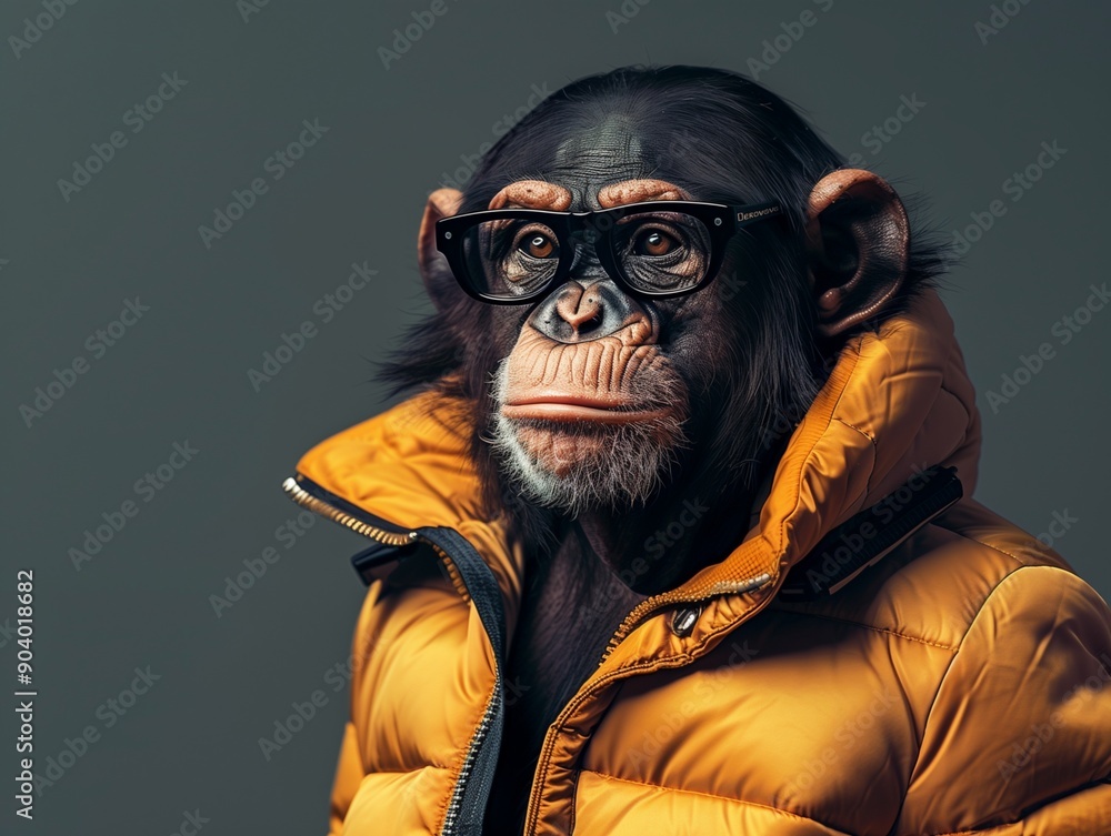 portrait of a man Monkey wears glasses, wears a jacket, wears music headphones, dresses cool in various poses. No.5 portrait of a man Monkey wears glasses, wears a jacket, wears music headphones, dresses cool in various poses. No.5