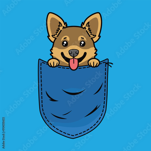 Cute Swedish Vallhund Dog in Pocket Clipart - dog in jeans pocket - Dog peeking face isolated illustration
