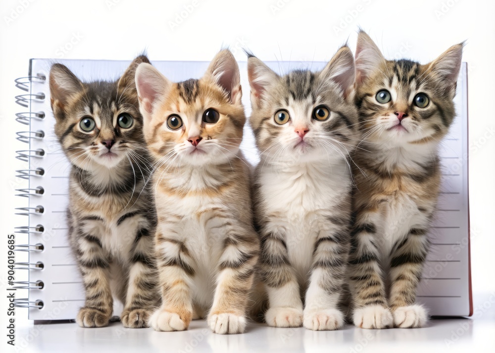 Adorable kittens pose with stylish daily planner template featuring a 2024 annual calendar, starting on Monday, with cute feline friends on each monthly spread.