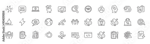 Cloud storage, Timer and Waterproof line icons. Pack of Power, International copyright, World planet icon. Seo script, Power certificate, Sulfur mineral pictogram. Iodine mineral. Line icons. Vector