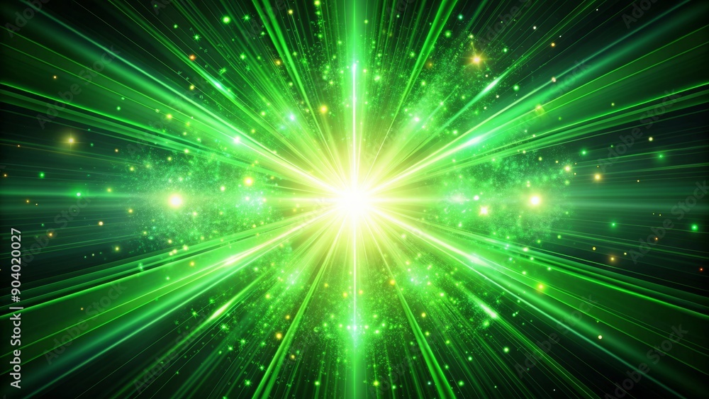 custom made wallpaper toronto digitalVibrant glowing green light radiates from a central point, sending shimmering sparks and rays outward in a mesmerizing abstract display of luminescent energy.