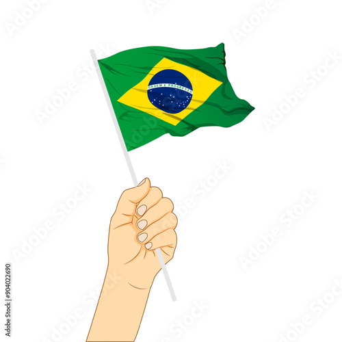 Vector illustration of Brazil flag in hand on transparent background