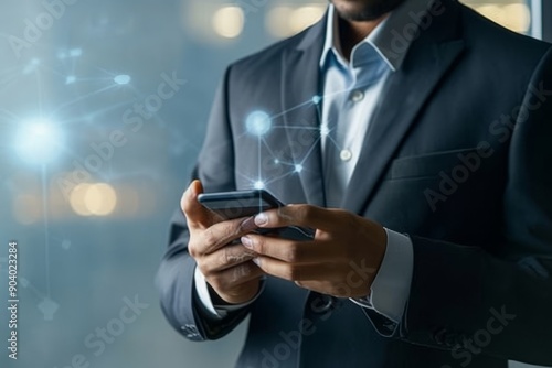 Hands, phone and communication with a business man networking online with 5g mobile technology. Internet, email and connectivity with a male employee sending a text message or chatting at night Hands,