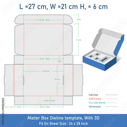 Mailer Box Dieline template With 3D