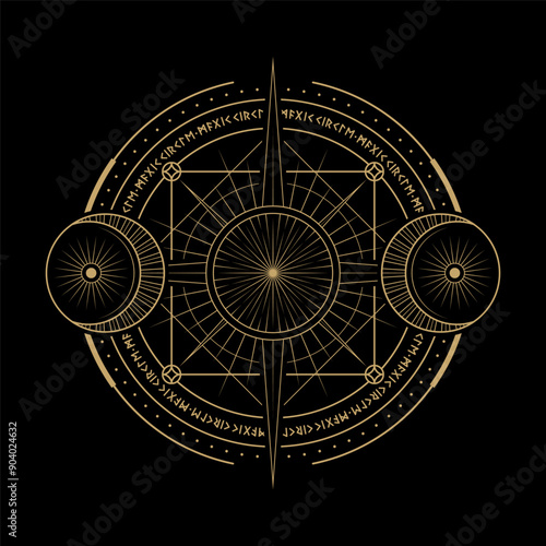 mysterious golden magical circle vector design