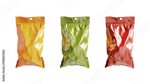 Blank pouch bags isolated on transparent background, cut out photo