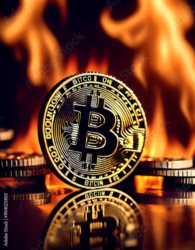 Obraz na płótnie Burning bitcoin w salonie