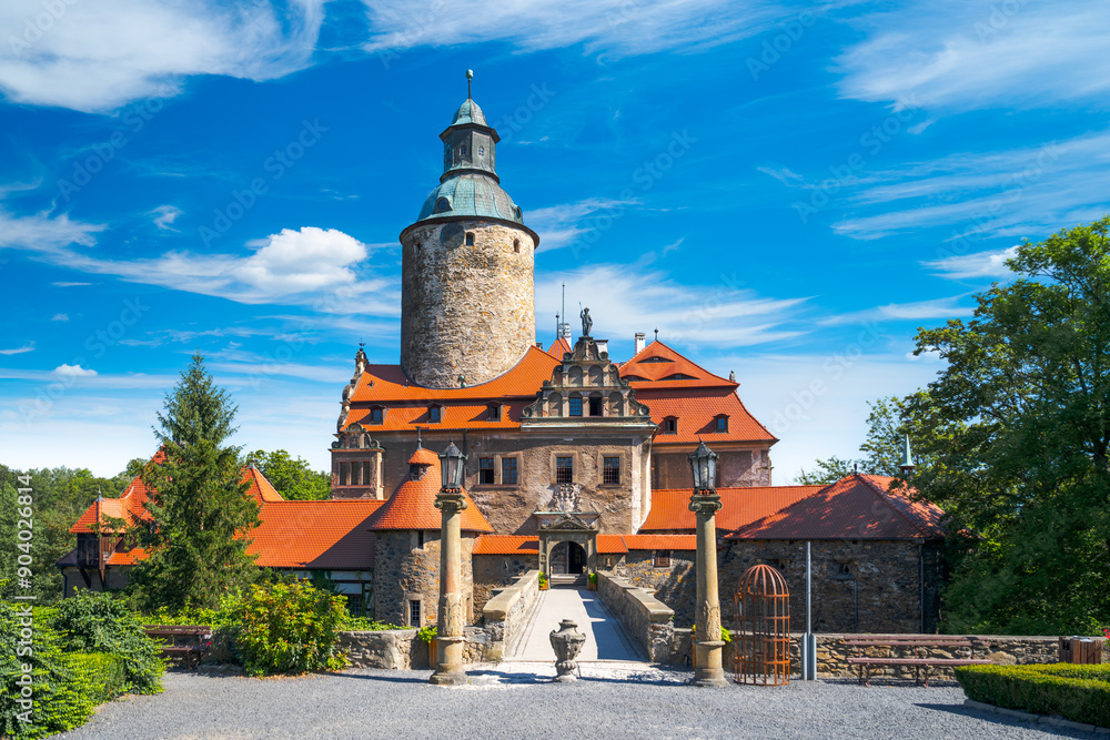 Beautiful Czocha Castle at sunny day in the village of Such, Luban County, Lower Silesian voivodeship, in southwestern Poland
